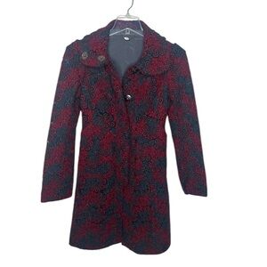 🔥 VINTAGE TULEH Elegant Red and Black Wool Floral embroidered Coat size 2 - RARE